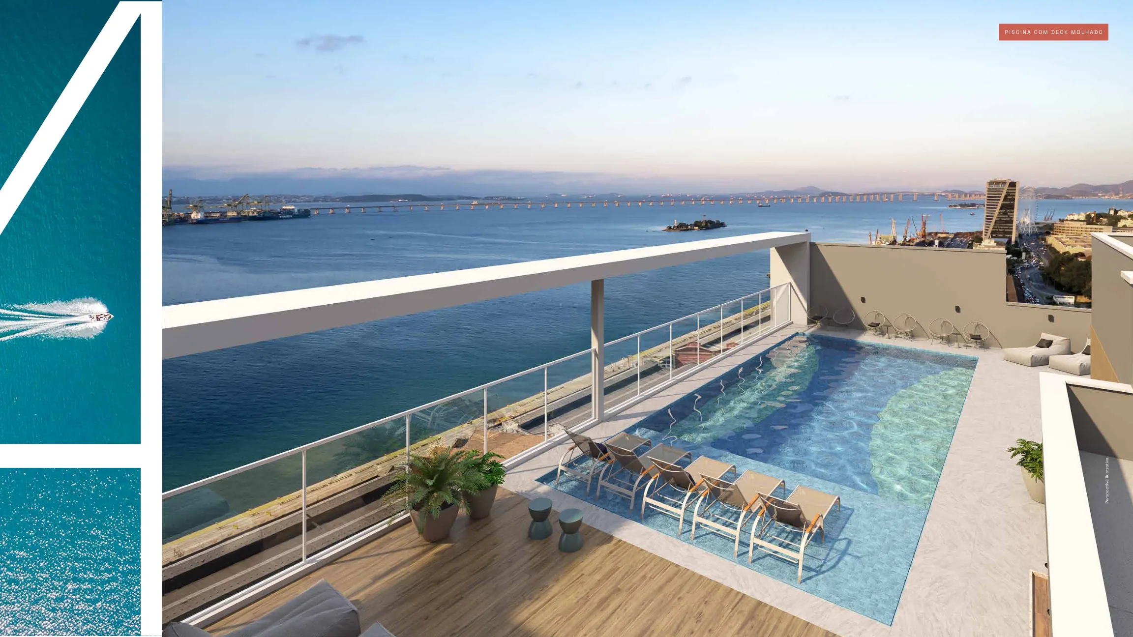 Piscina com deck molhado