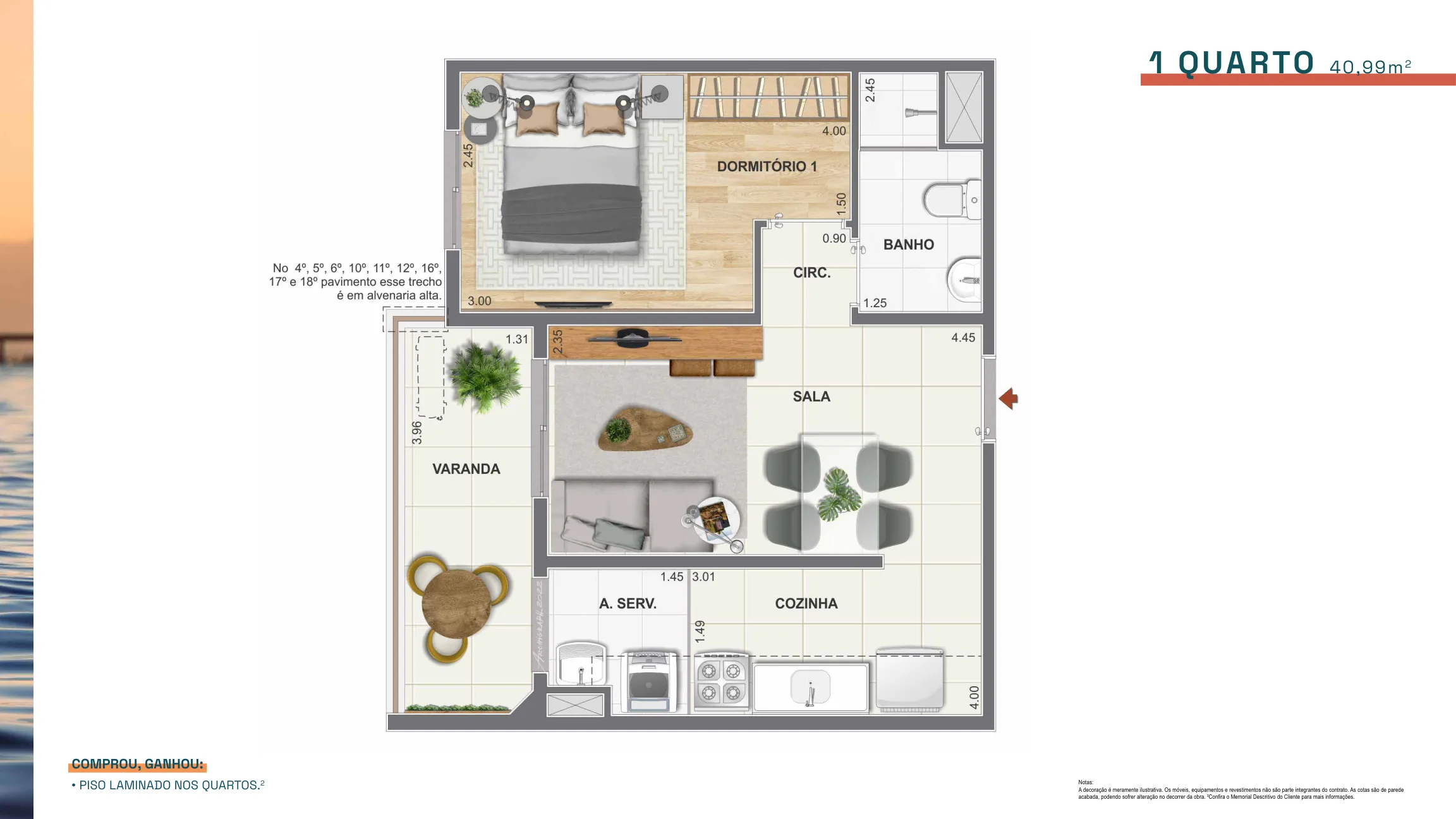 1 quarto — 40,99 m²