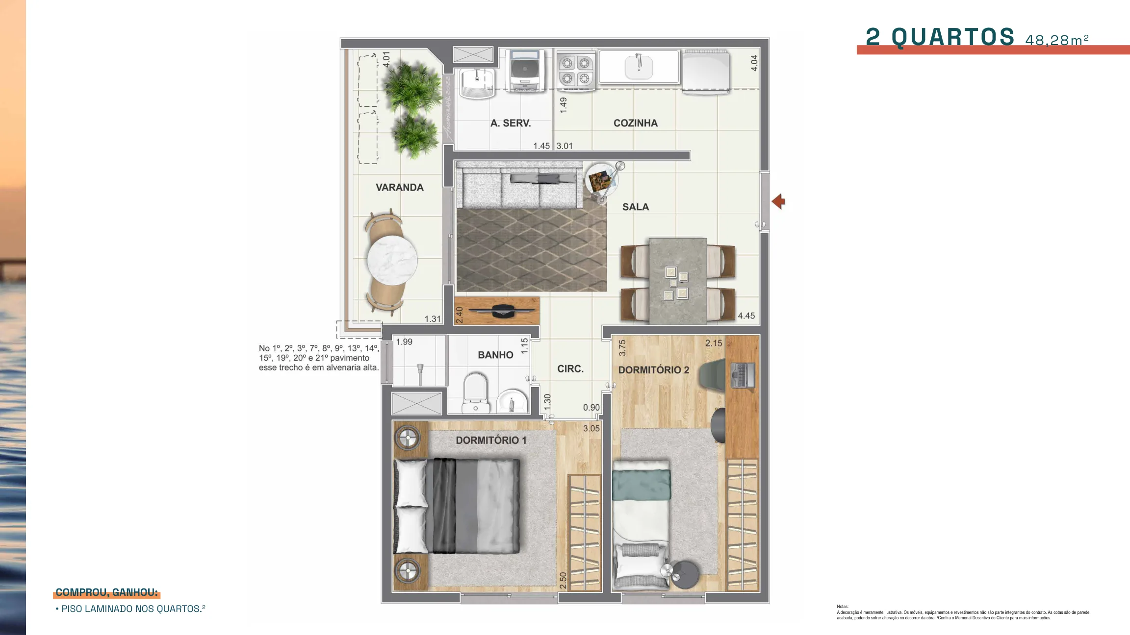 2 quartos — 48,28 m²
