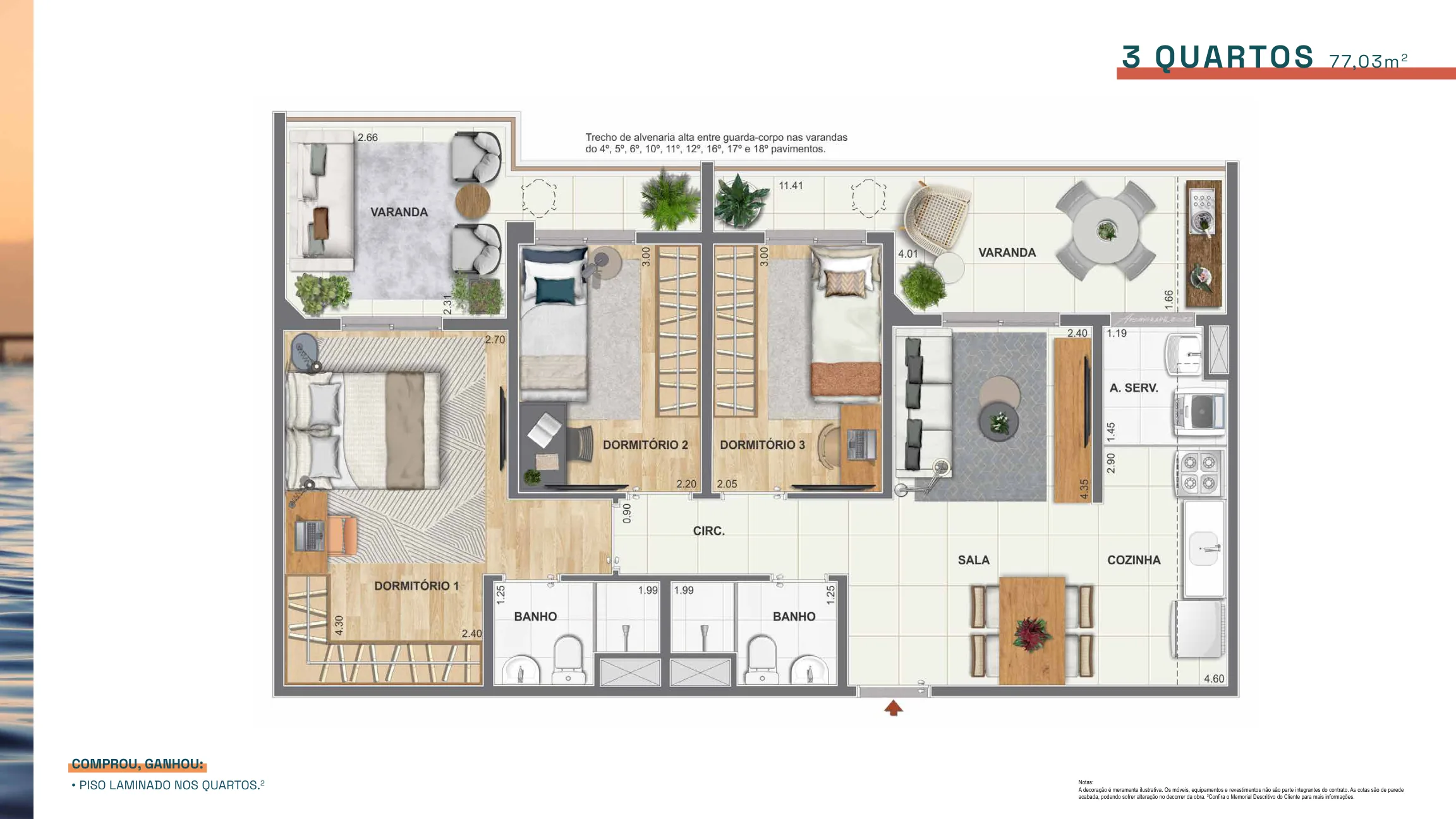 3 quartos — 77,03 m²