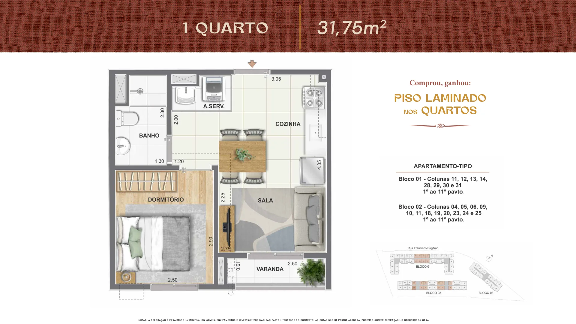 Planta — 1 quarto, 31,75 m²