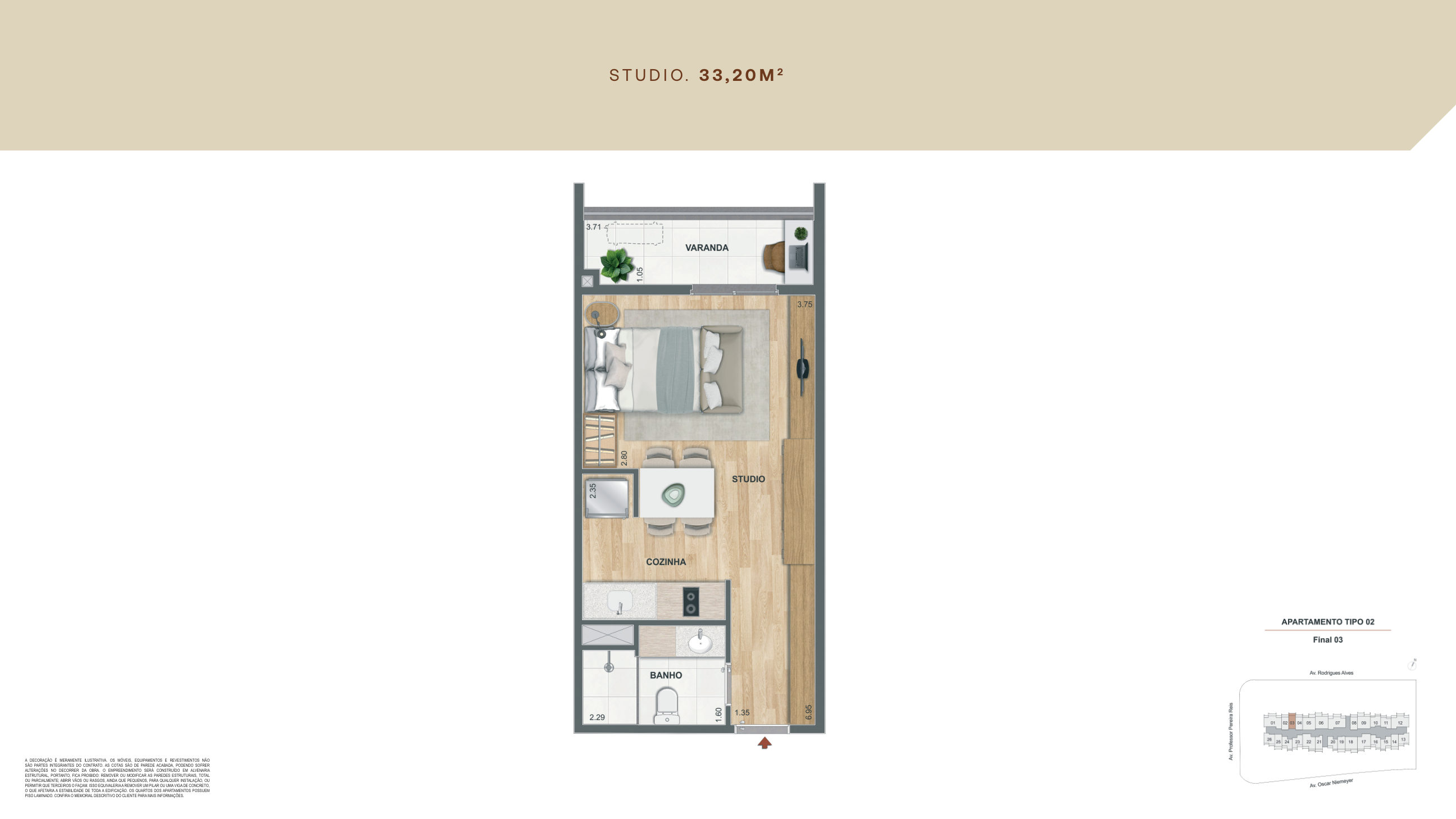 Planta Studio 33,20 m²