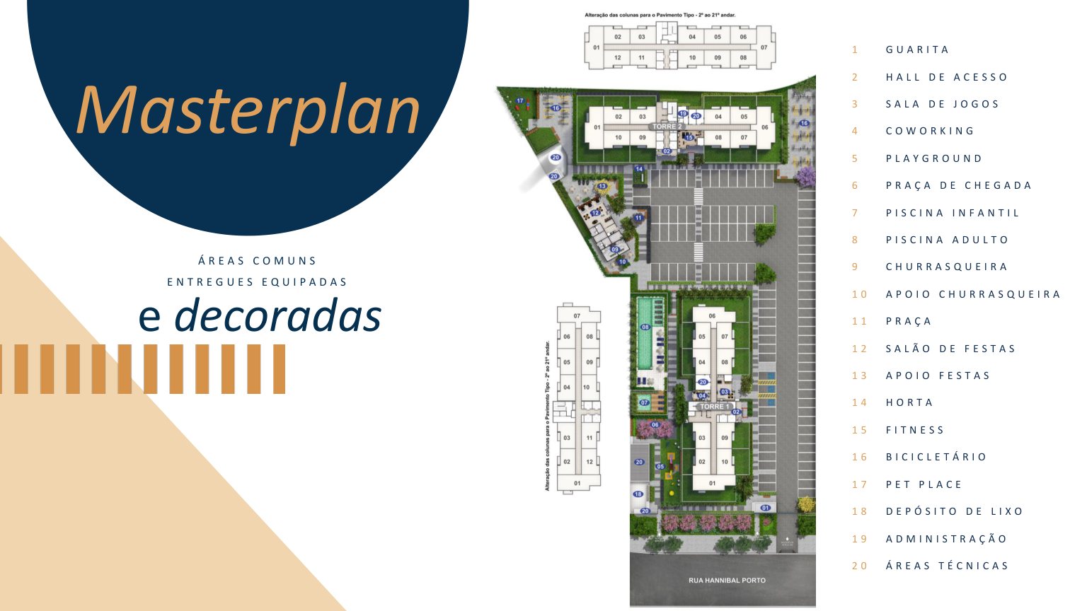 Masterplan e áreas comuns entregues equipadas e decoradas