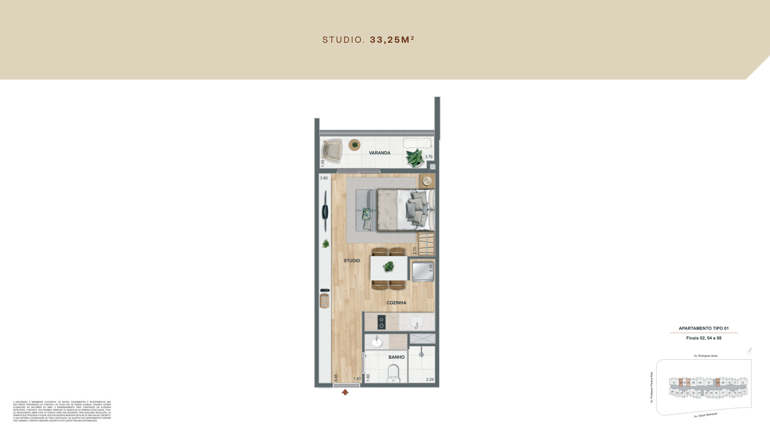 Planta Studio 33,25 m²