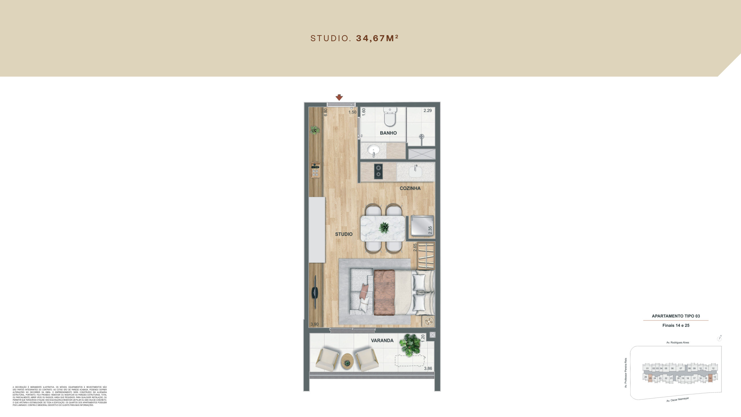 Planta Studio 34,67 m²